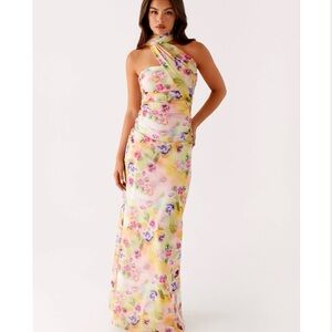 Peppermayo One Shoulder Floral Dress - Yellow and Pink